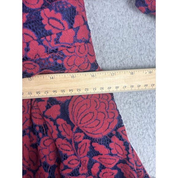Miusol Red Floral Navy Underlay Lace Fit and Flare Dress Size XL Surplice Front - Picture 4 of 8